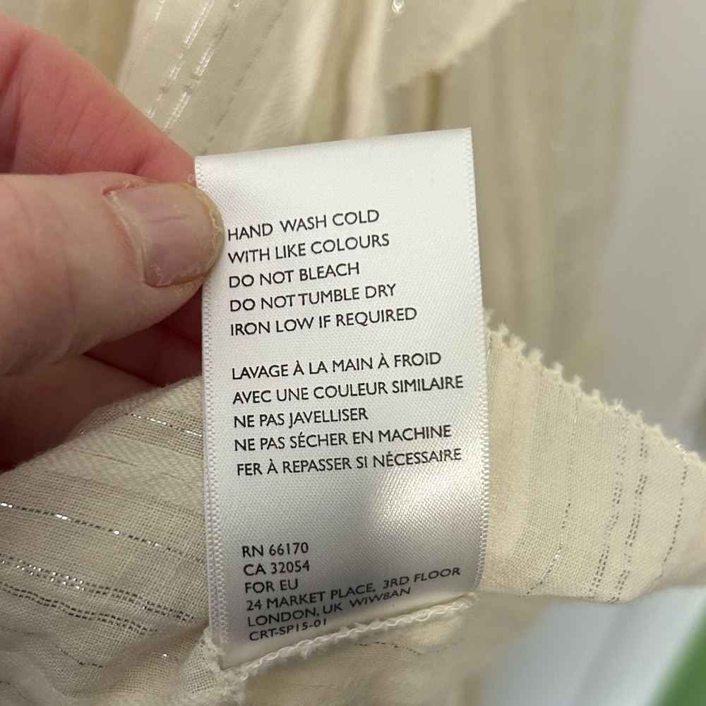 Cleobella Cream Top with metallic stripes  Size M. Ruffle detail at shoulders. - Picture 9 of 11